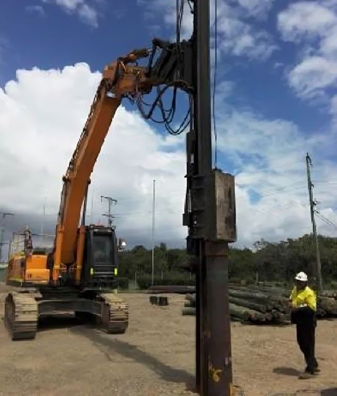 Pile driving equipment securing structural piles into the ground for deep foundations