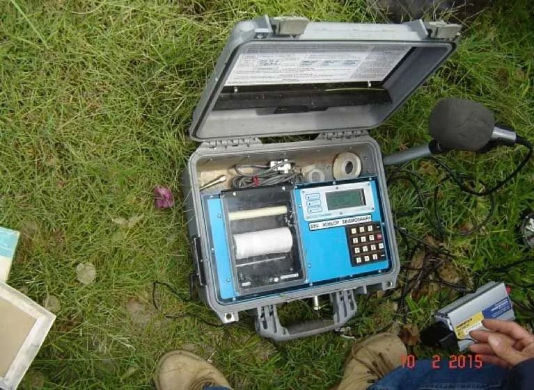 Field instruments positioned on site to record vibration levels as part of geotechnical soil testing